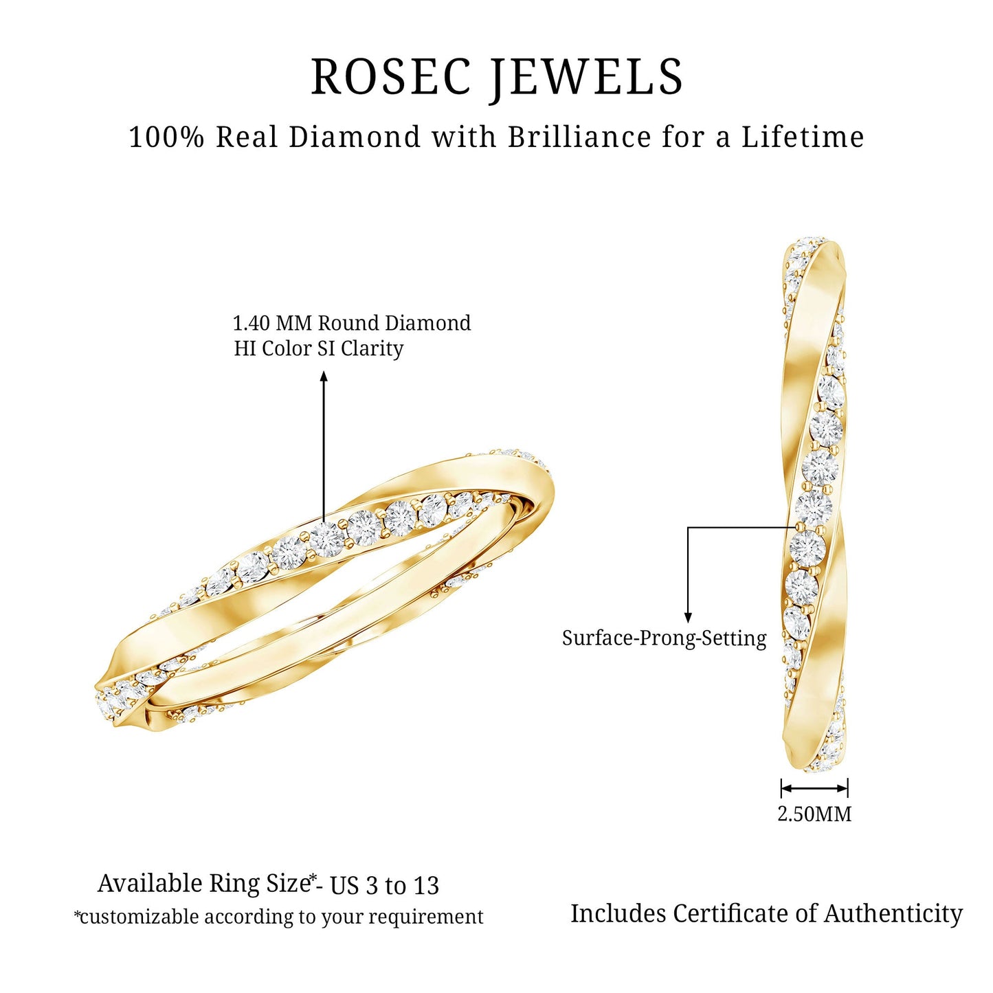 Pave Set Diamond Wedding Ring with Twisted Details