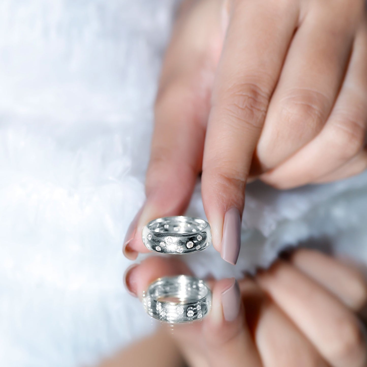 Scatter Moissanite Wedding Wide Band Ring