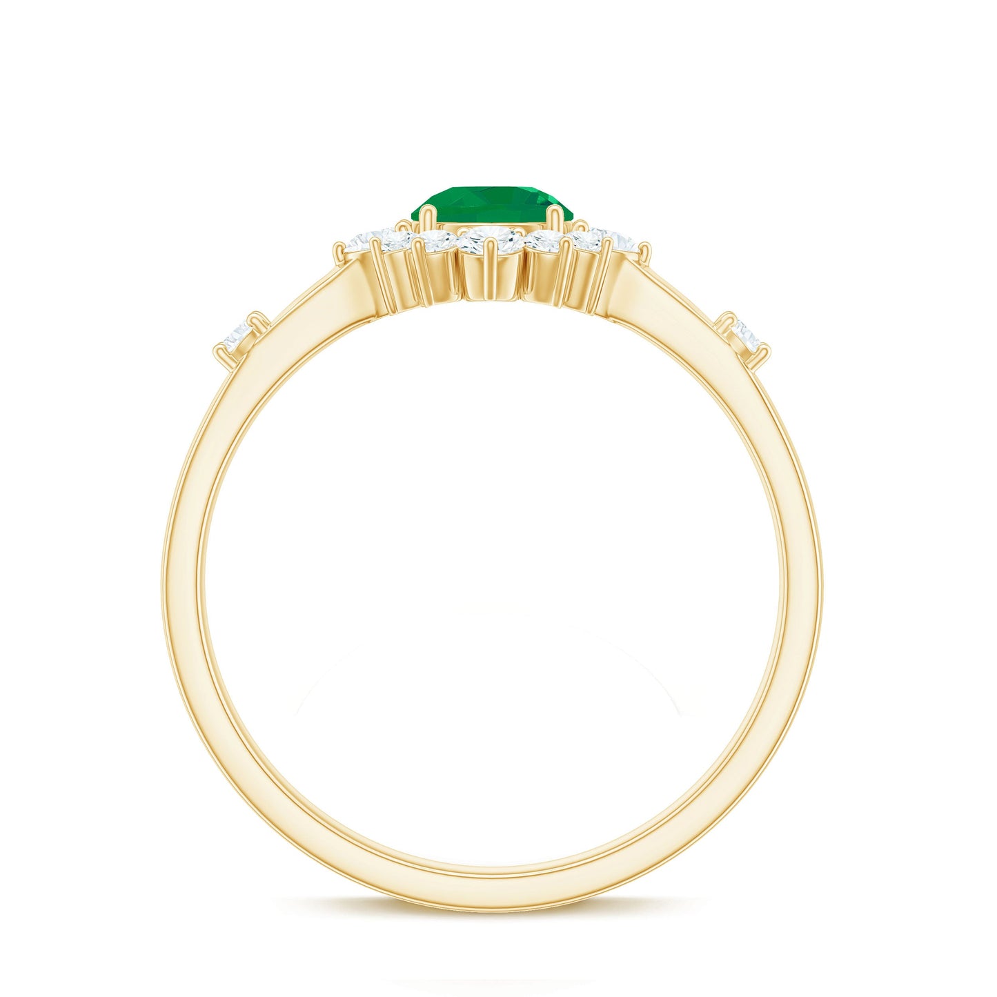 0.4 Carat Round Shape Emerald Promise Ring with Diamond Halo