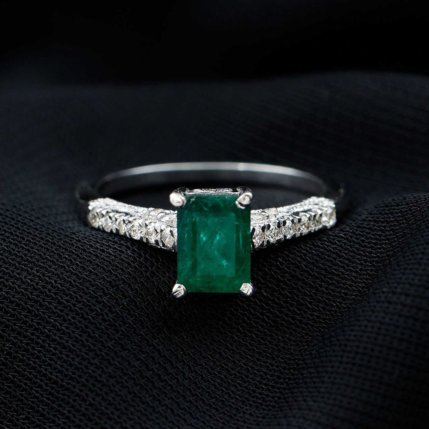Vintage Inspired 1 Carat Emerald Cut Emerald Engagement Ring with Diamonds