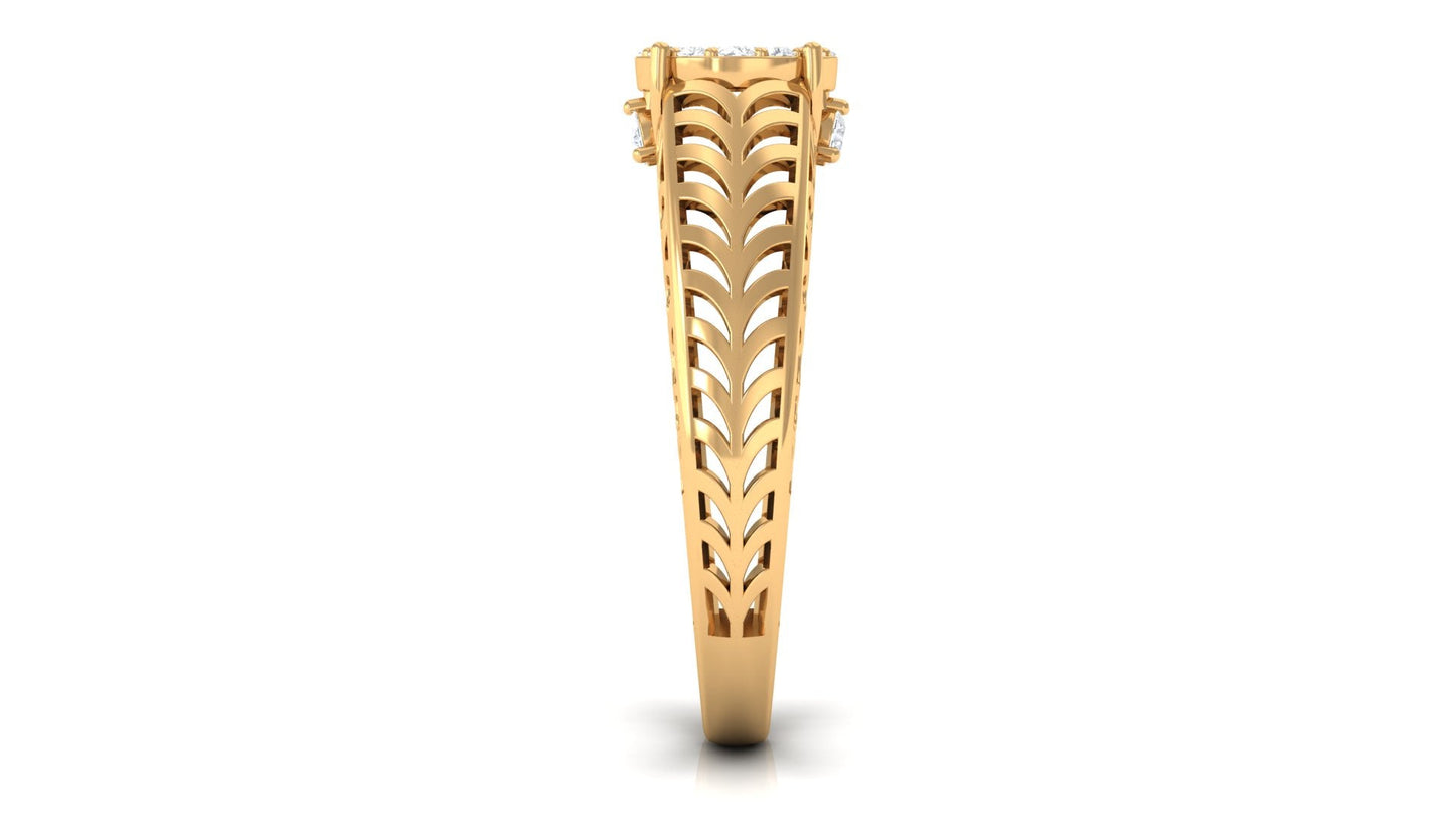 Round Cut Real Diamond Engagement Ring with Filigree Shank