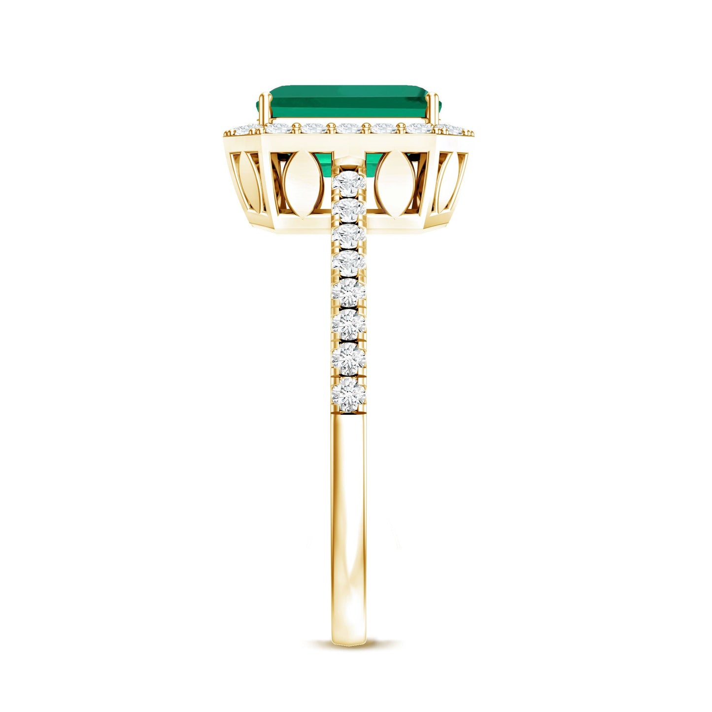 Lab Grown Emerald Halo Engagement Ring With Real Diamond