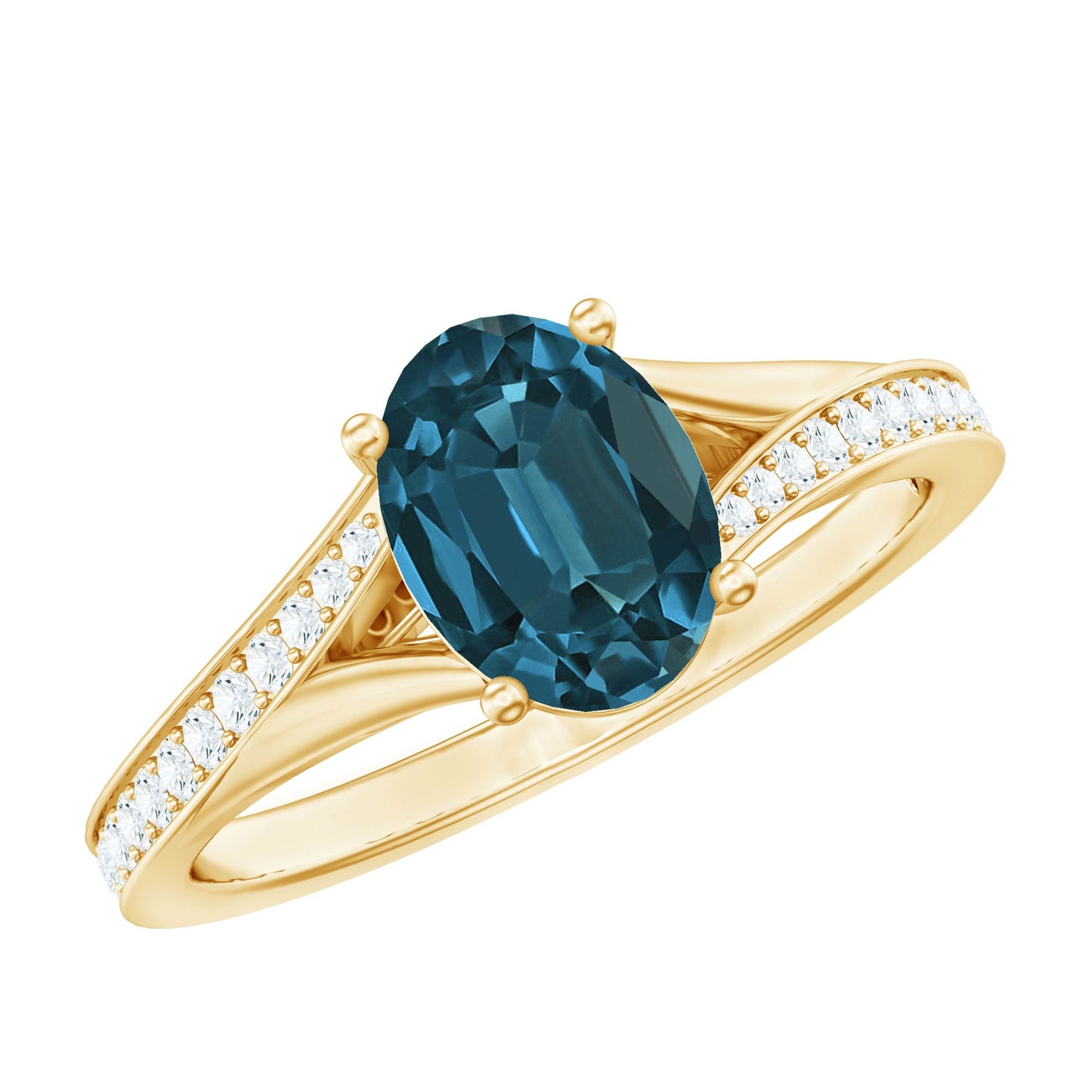 1 Carat Oval Cut London Blue Topaz Engagement Ring with Diamond Split Shank