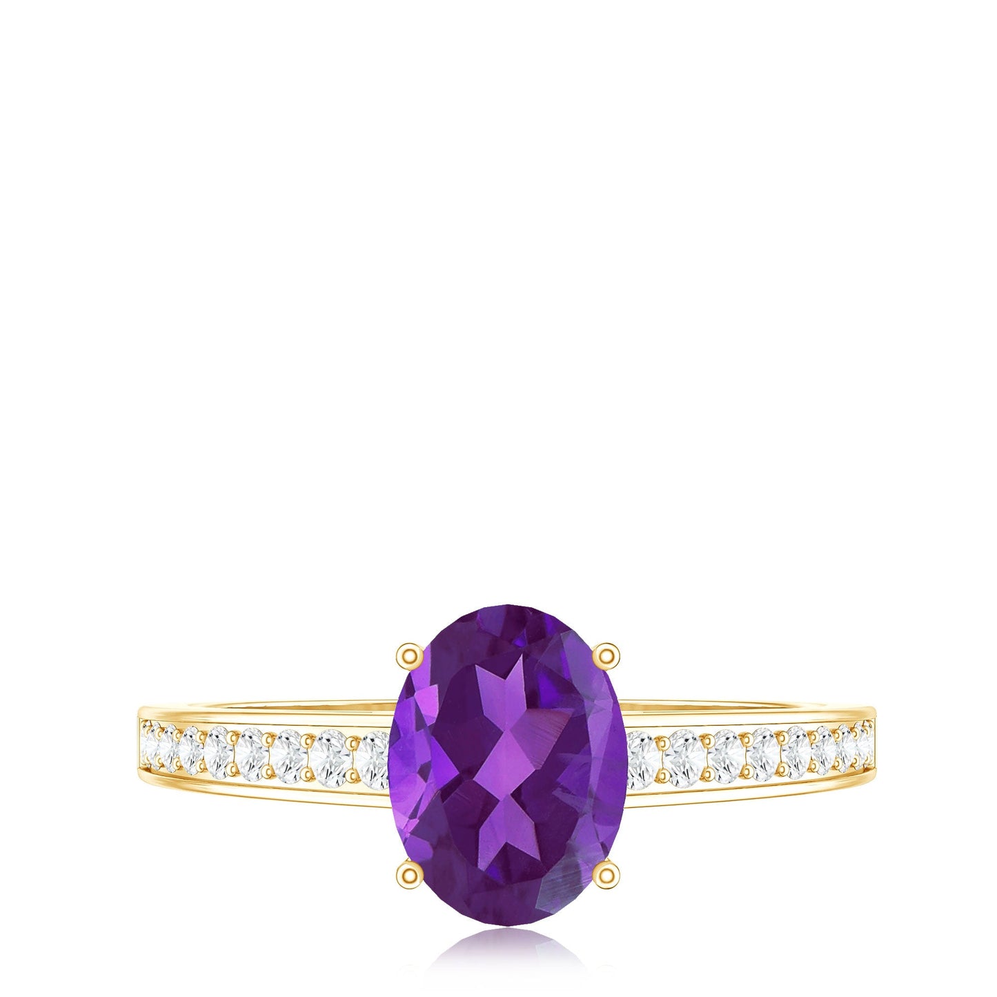 Real 1 Carat Oval Amethyst Solitaire Engagement Ring with Diamond