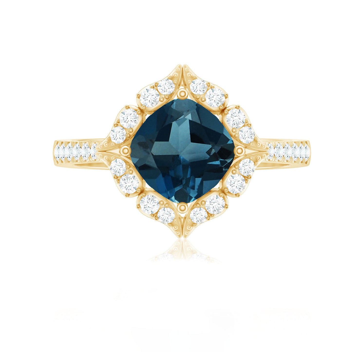 2.8 Carat Cushion Cut London Blue Topaz Nature Engagement Ring with Diamond Halo