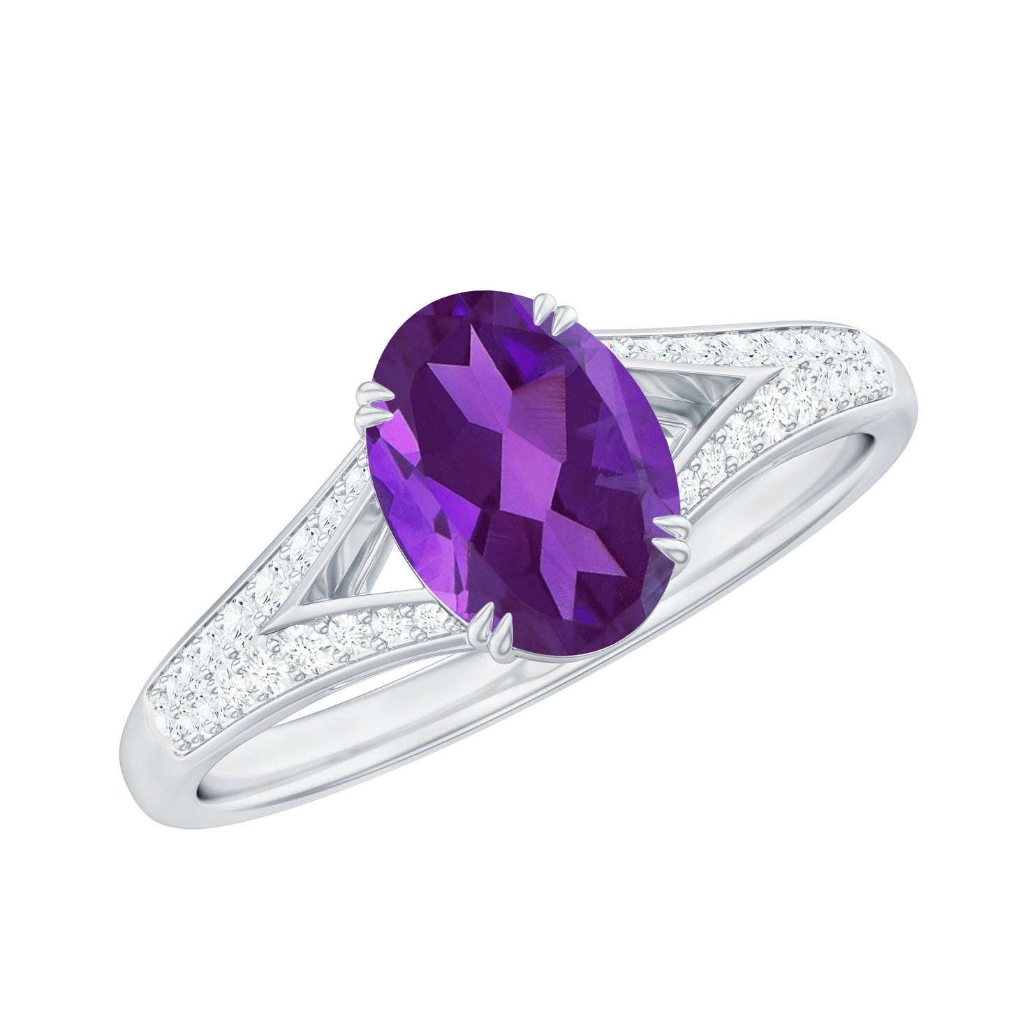 1 Carat Oval Amethyst Solitaire Engagement Ring with Diamond Split Shank