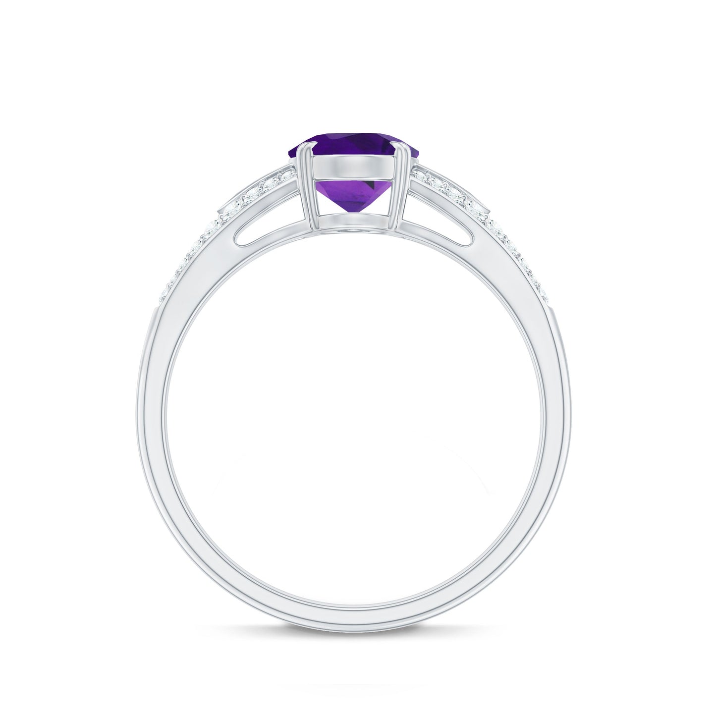 1 Carat Oval Amethyst Solitaire Engagement Ring with Diamond Split Shank