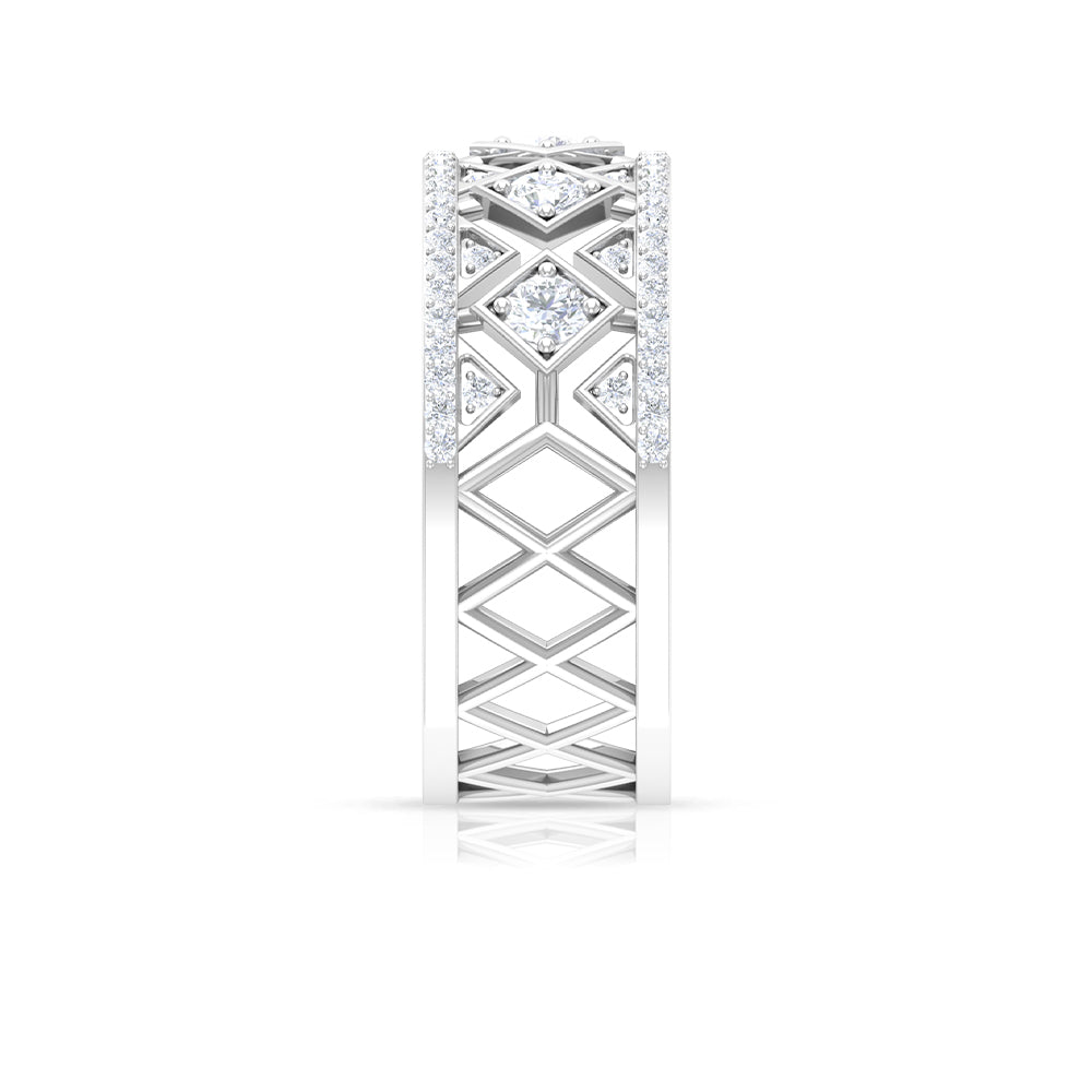 Vintage Inspired Diamond Wide Wedding Band for Women