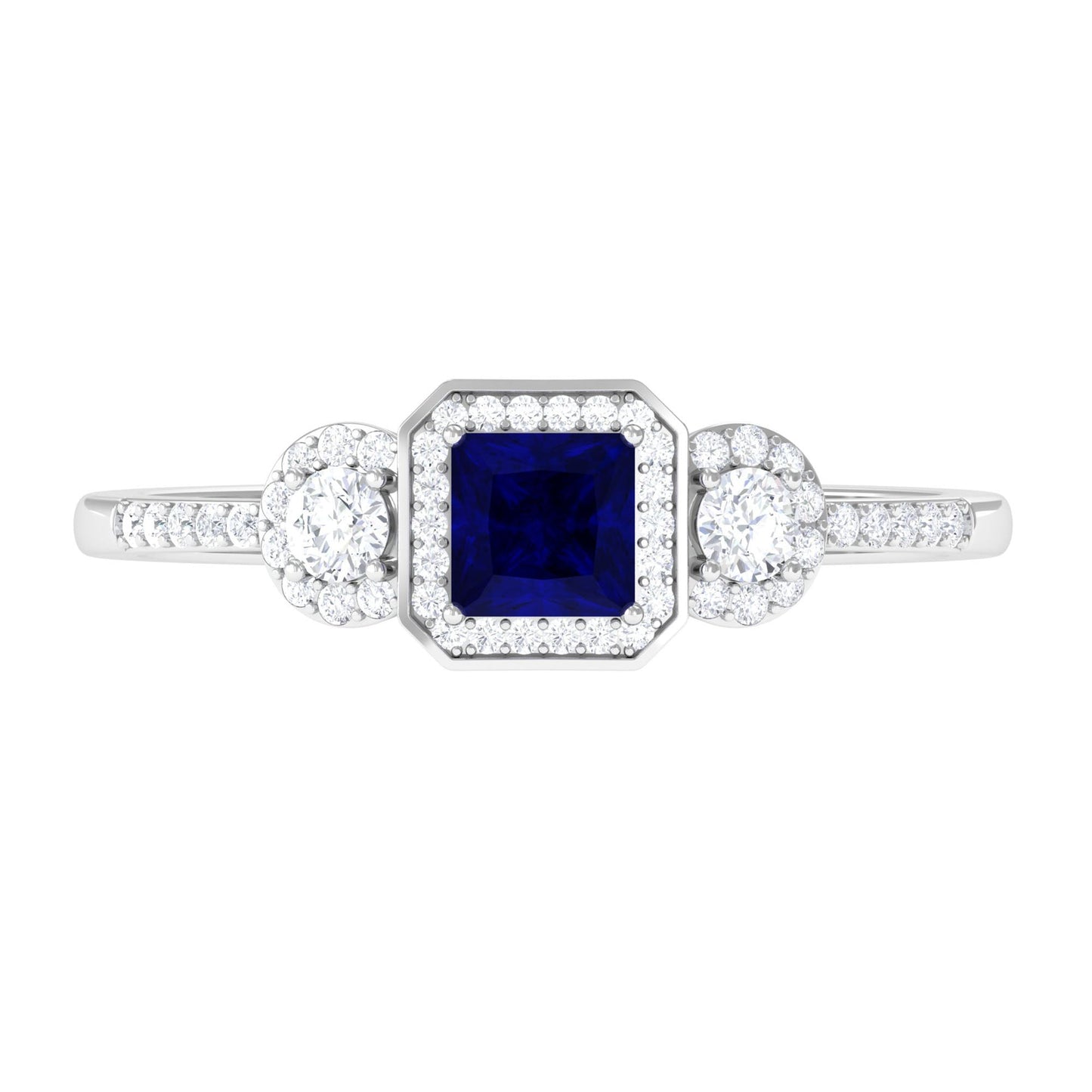 Real Blue Sapphire Princess Cut Blue Sapphire Engagement Ring with Diamond