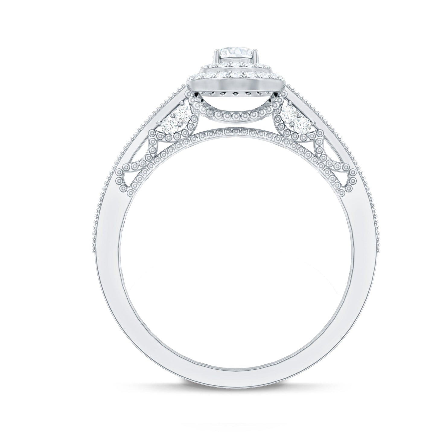 Diamond Double Halo Engagement Ring with Beaded Detailing