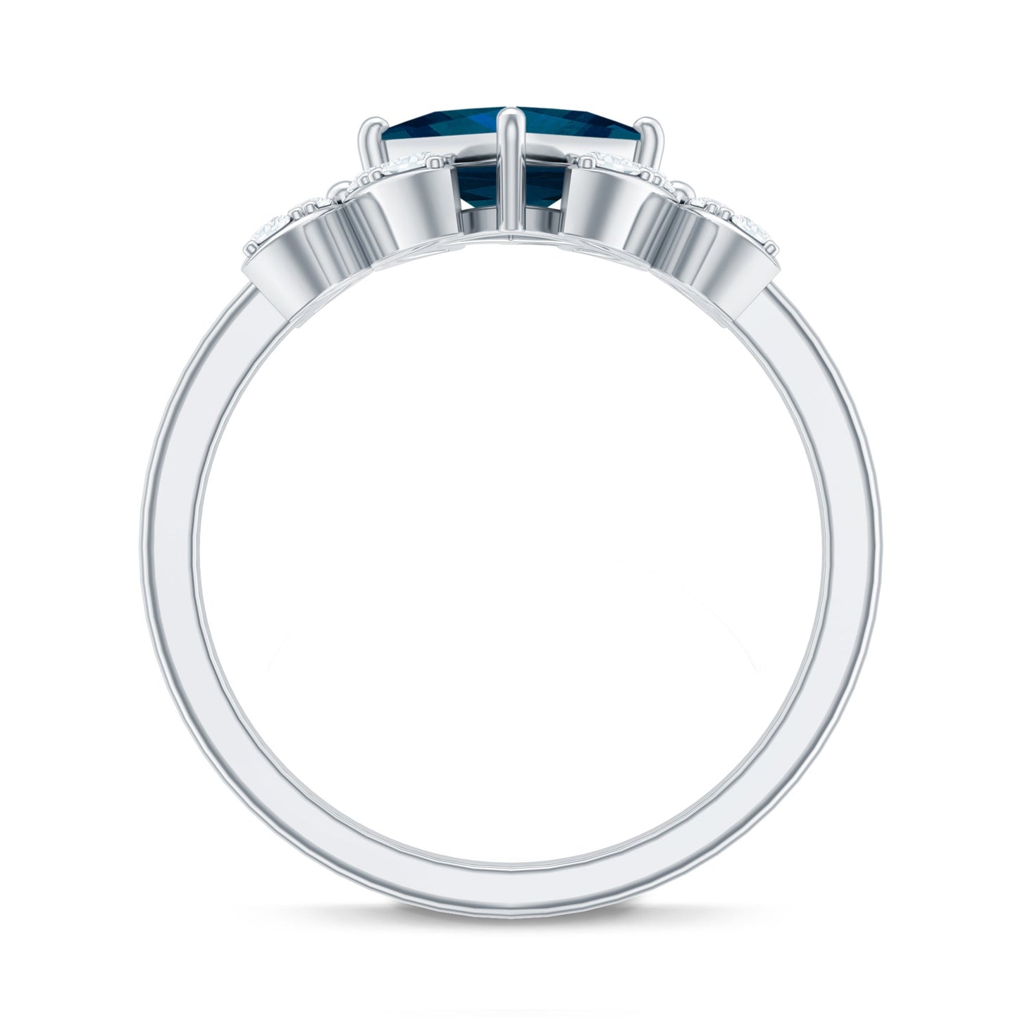 1 Carat Princess Cut London Blue Topaz Floral Engagement Ring with Diamond