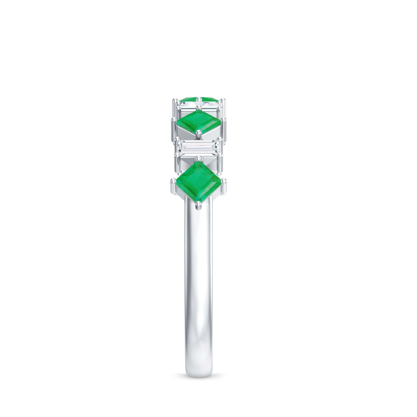 Certified Real Princess Cut Emerald Half Eternity Anniversary Ring