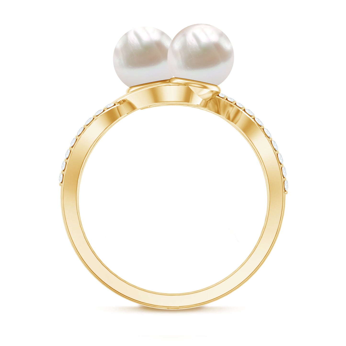 Cultured Freshwater Pearl Toi Et Moi Engagement Ring with Diamond