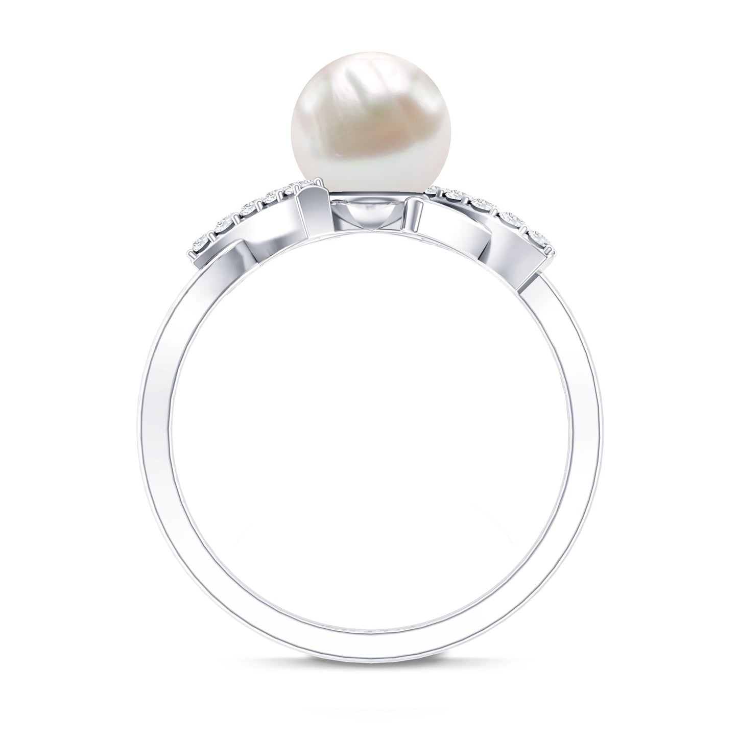 Freshwater Pearl Solitaire Crossover Engagement Ring with Diamond