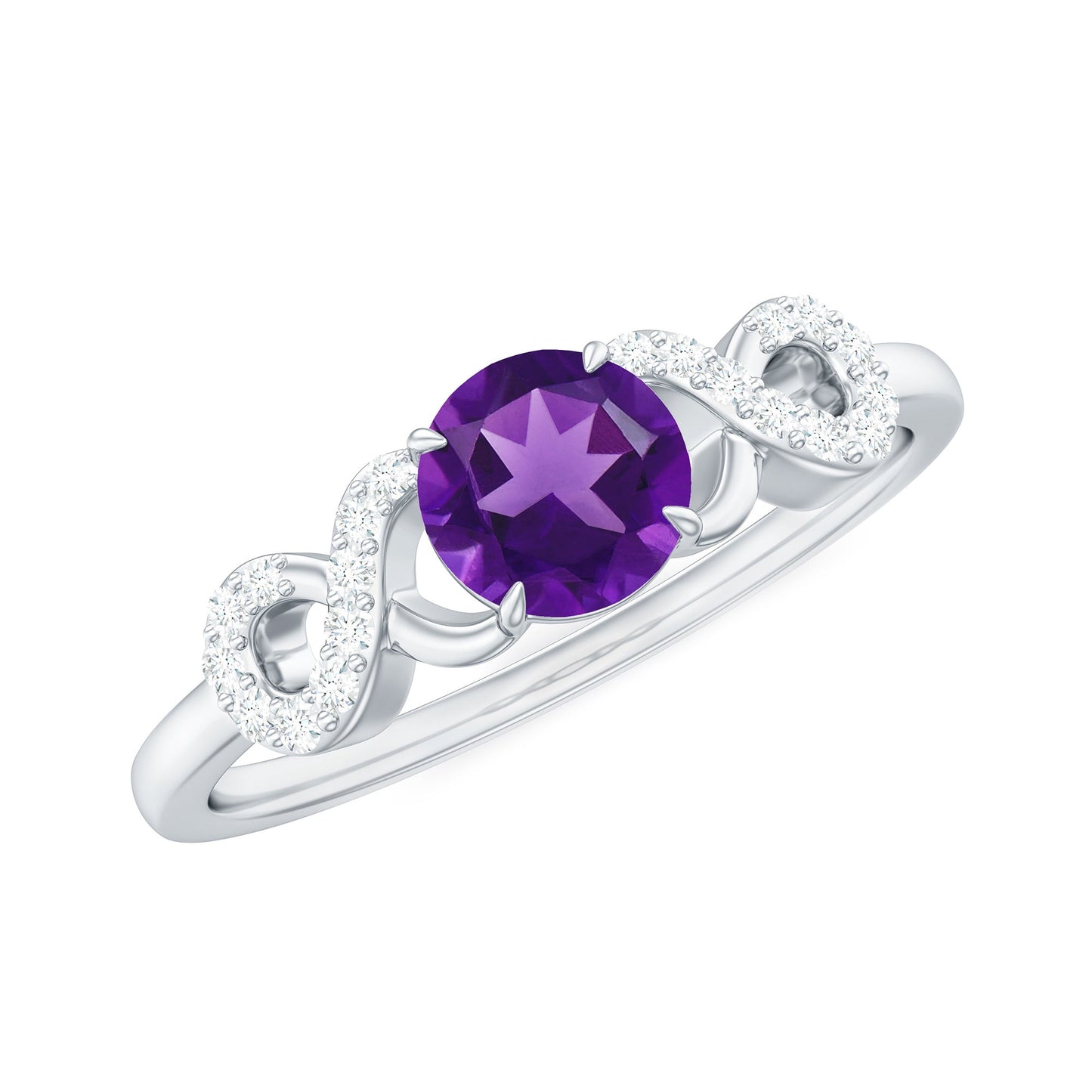 Natural Amethyst Engagement Ring with Diamond Infinity Knot