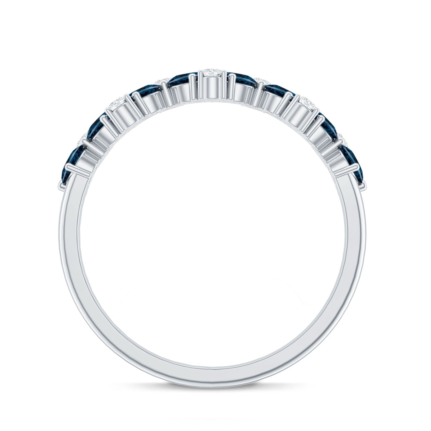 Pear Shape London Blue Topaz Half Eternity Band with Lab Made Diamond