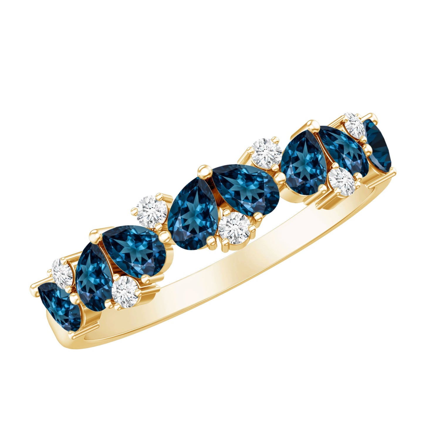 Pear Shape London Blue Topaz Half Eternity Band with Lab Made Diamond