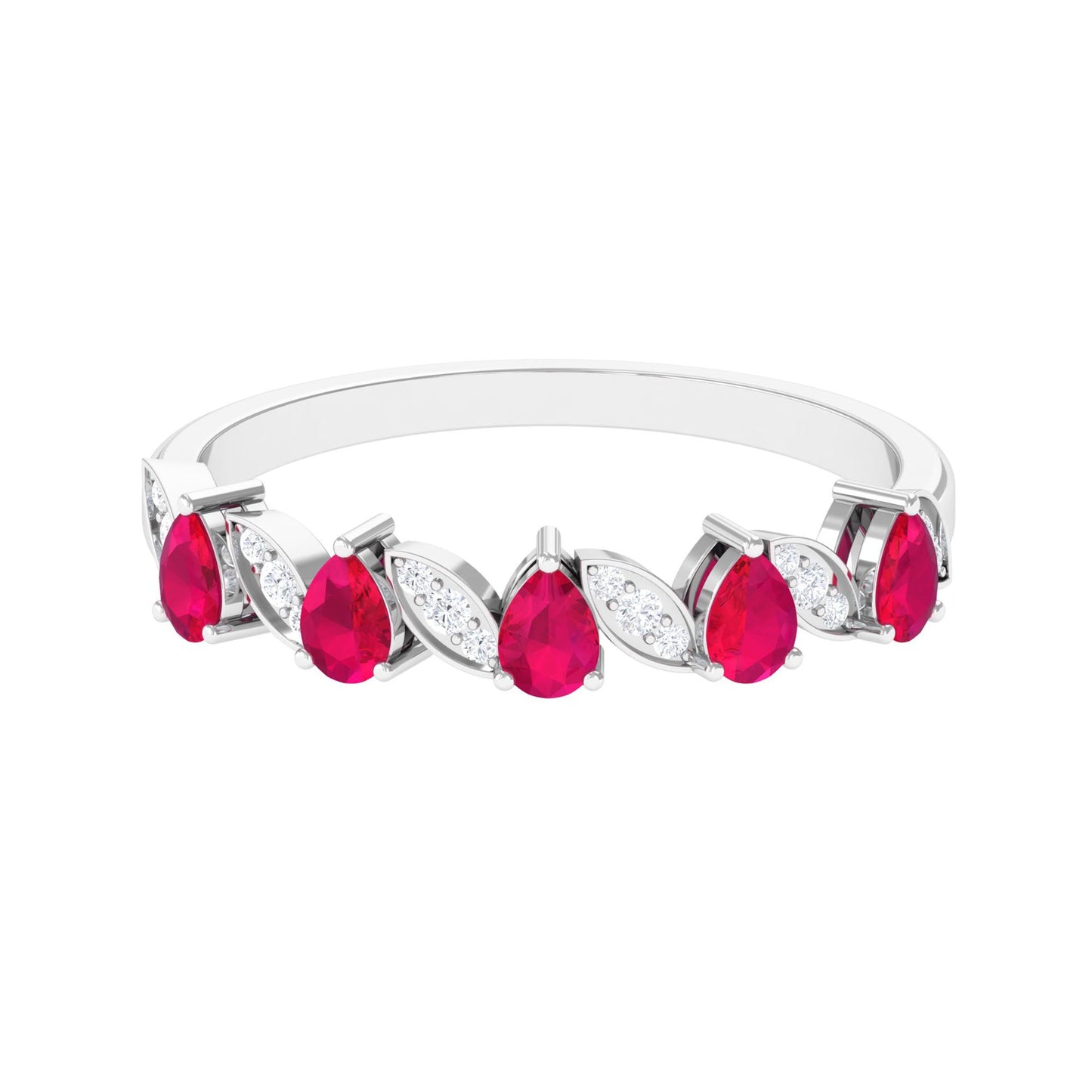 Real Pear Shape Ruby Half Eternity Ring with Diamond for Women