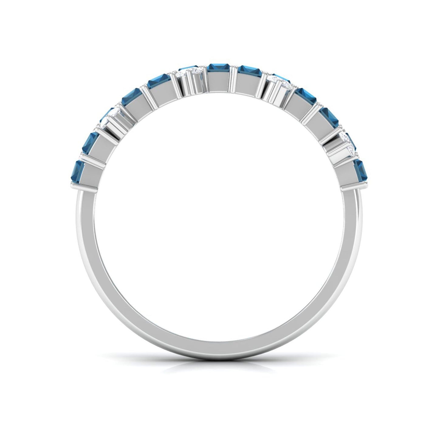 Baguette London Blue Topaz Uneven Eternity Ring with Diamond