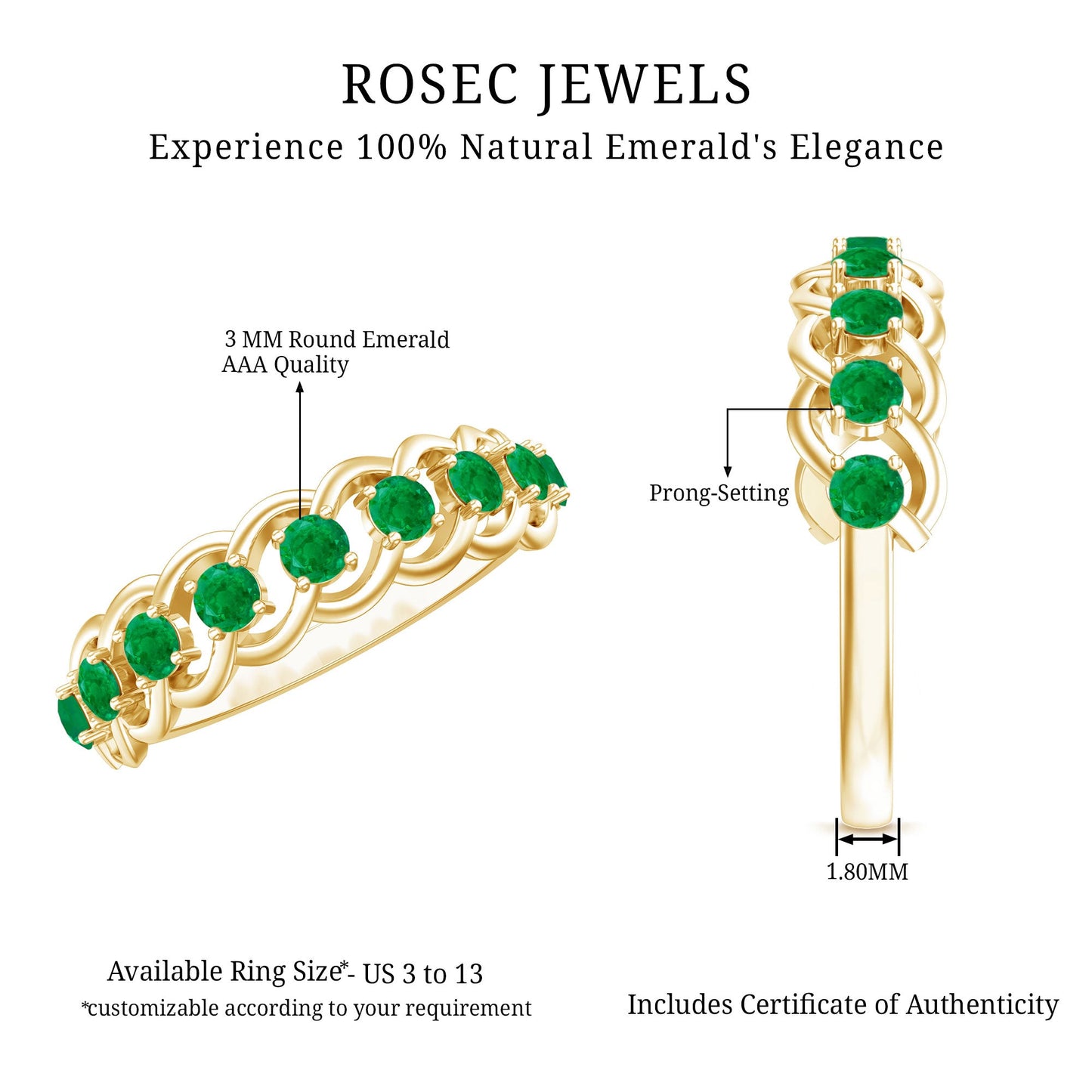Genuine Green Emerald Braided Half Eternity Band