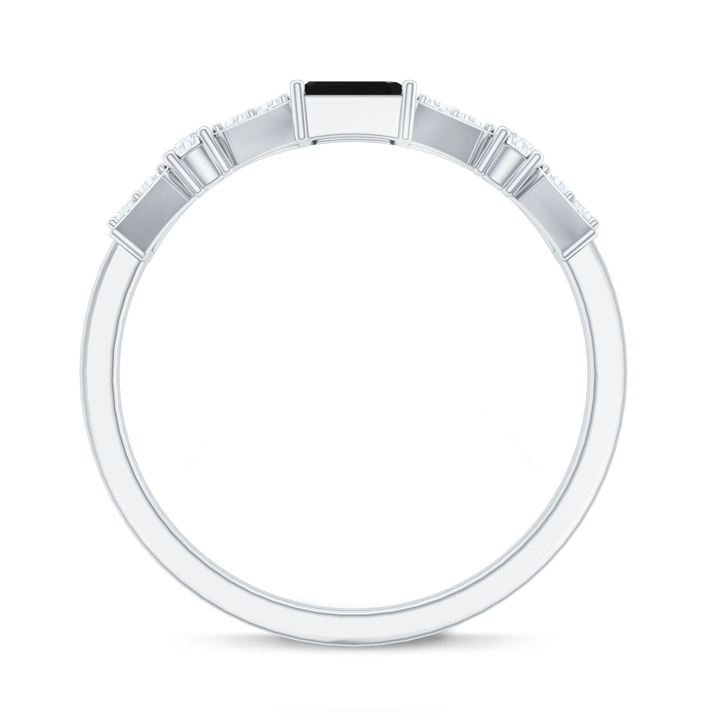 Genuine Black Onyx and Diamond Half Eternity Wedding Band