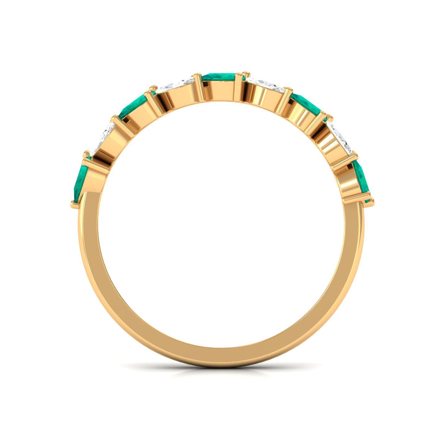 Natural Pear Shape Emerald Half Eternity Ring in East West Style