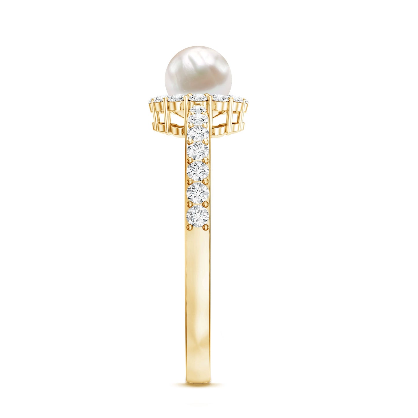 Cultured Freshwater Pearl 2 Carat Engagement Ring with Diamond Halo