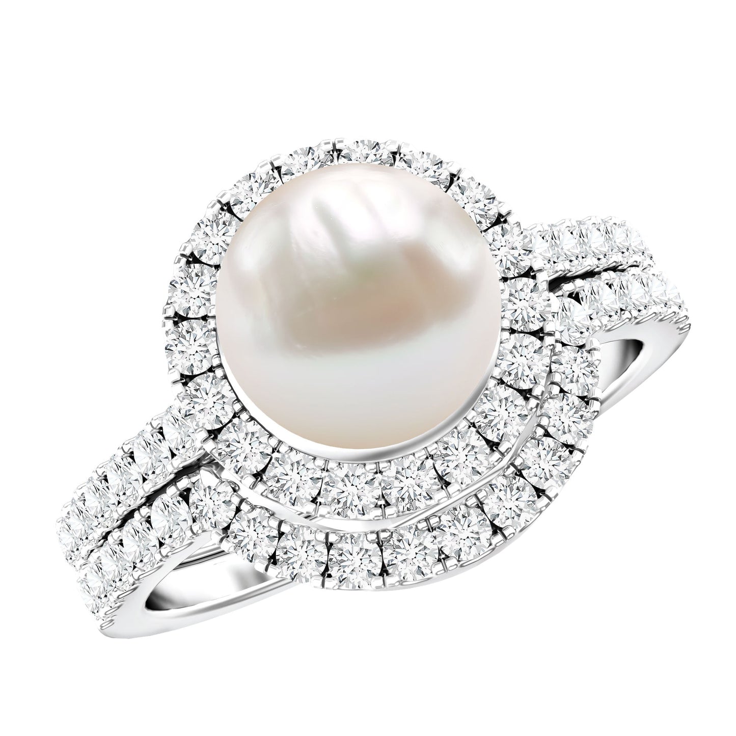 Cultured 7.4 Carat Freshwater Pearl Engagement Ring with Diamond Wedding Band