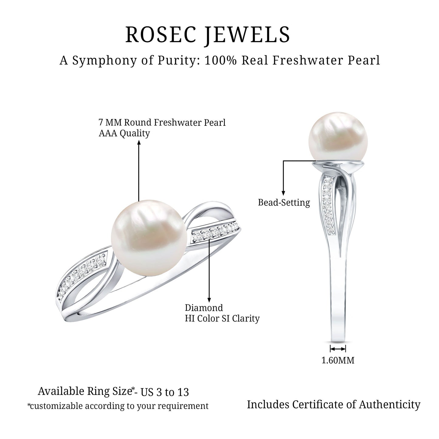 Cultured 3 Carat Freshwater Pearl Engagement Ring with Diamond