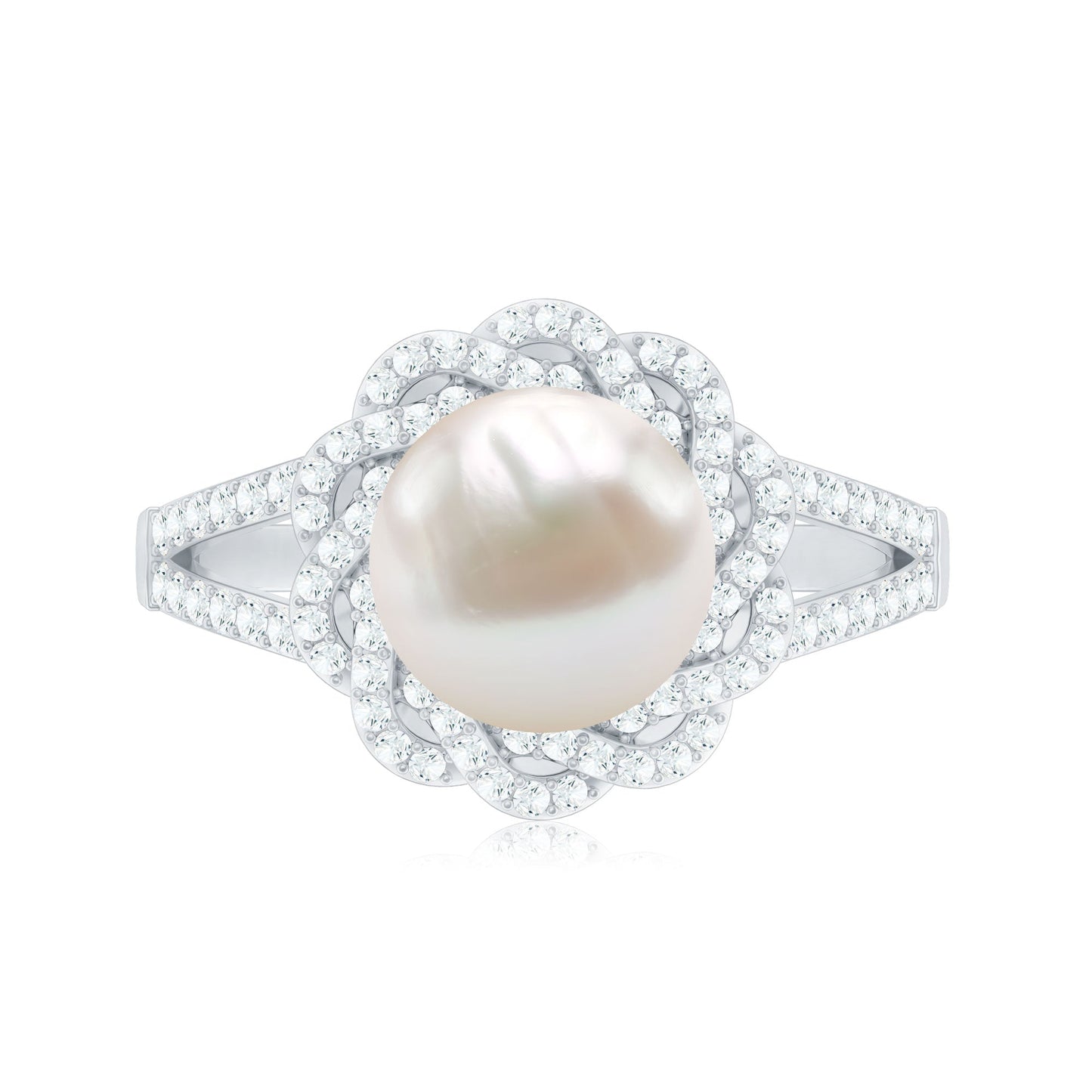 Split Shank Freshwater Pearl and Diamond Braided Statement Ring