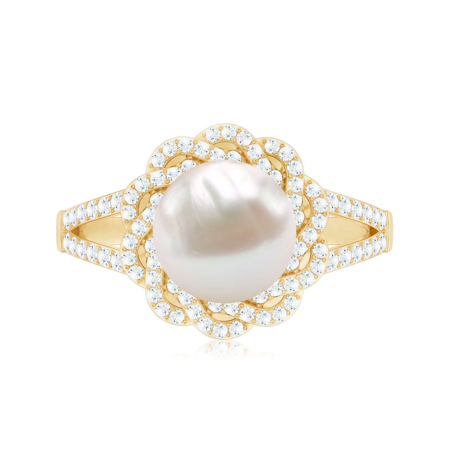 Split Shank Freshwater Pearl and Diamond Braided Statement Ring