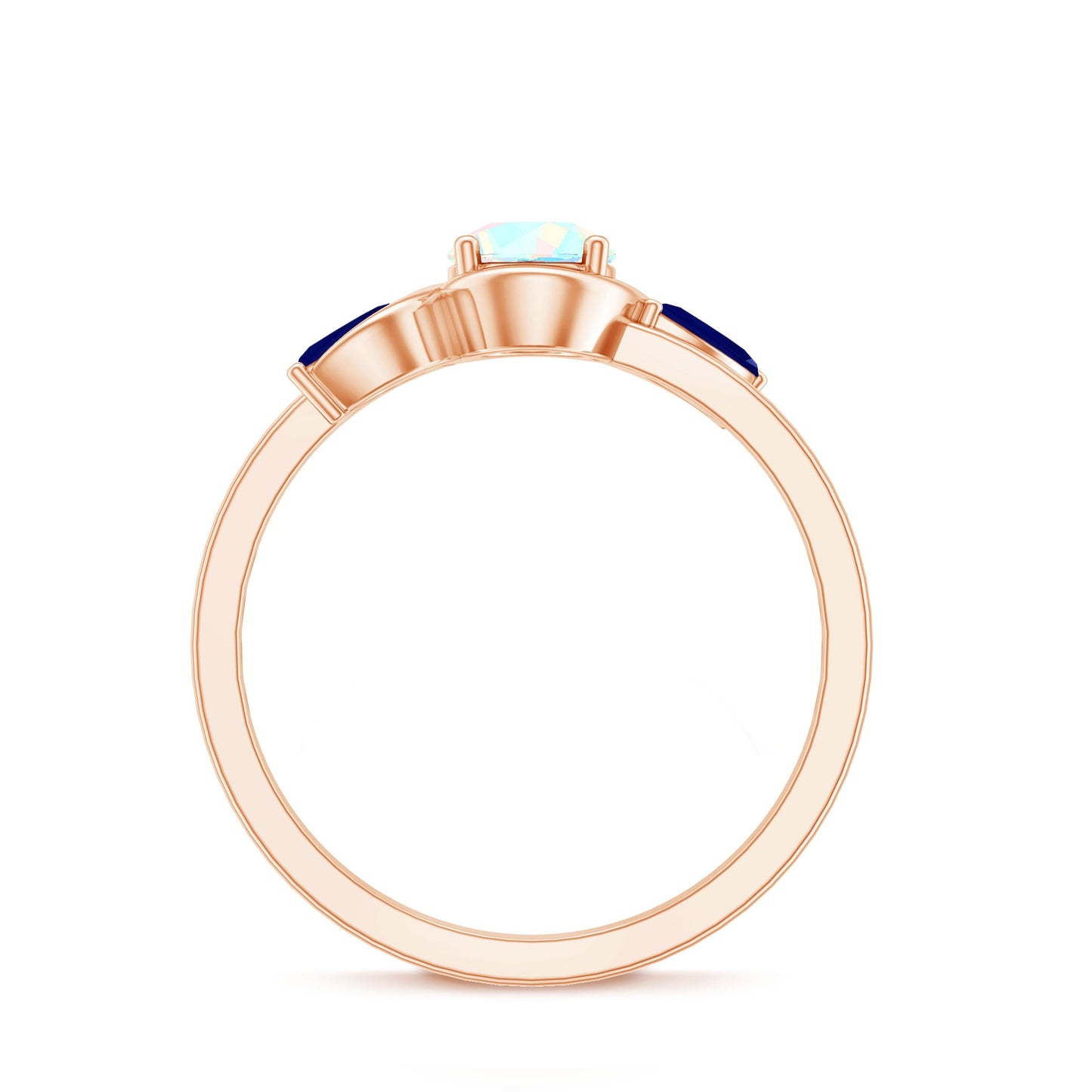 Natural Ethiopian Rainbow Opal Promise Ring with Blue Sapphire
