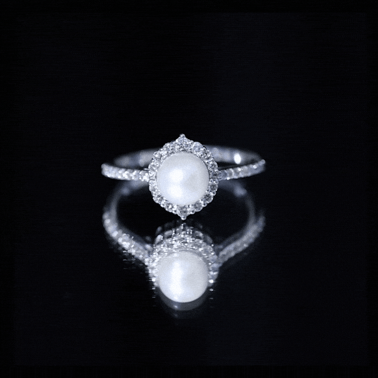 Freshwater Pearl and Diamond Halo Engagement Ring