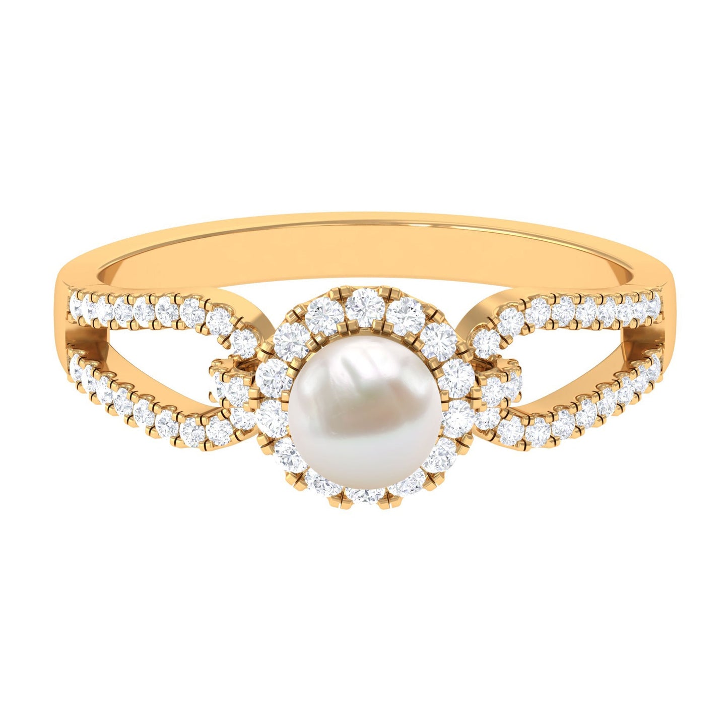 2 Carat Freshwater Pearl and Diamond Engagement Ring with Split Shank