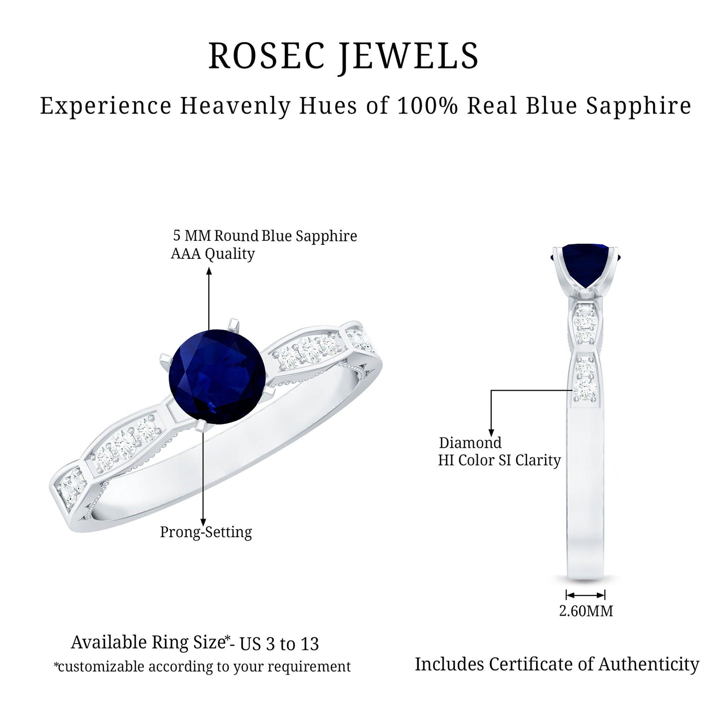 Real 0.9 Carat Blue Sapphire Engagement Ring with Diamond