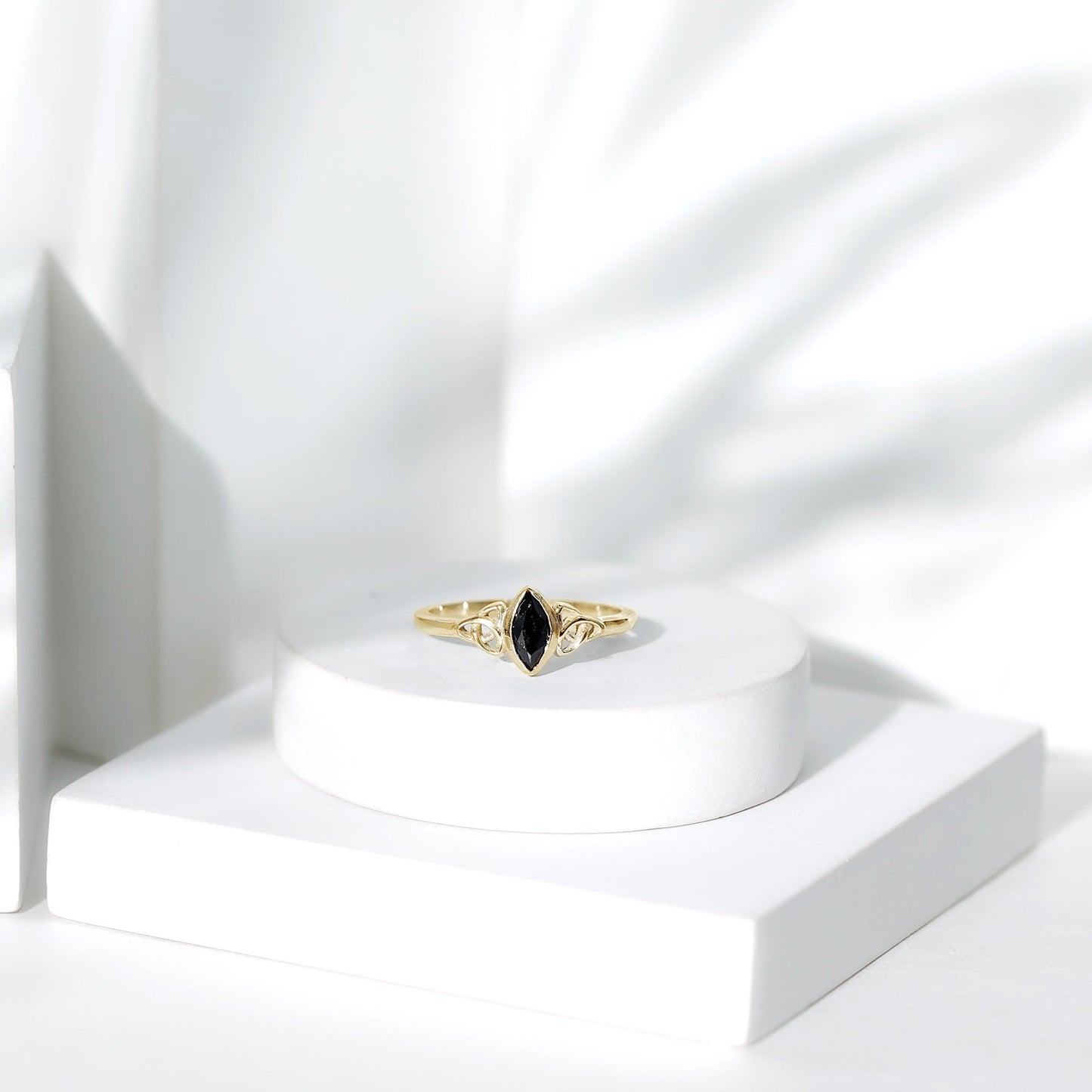 Certified 0.8 Carat Lab Grown Black Diamond Marquise Promise Ring with Celtic Knot