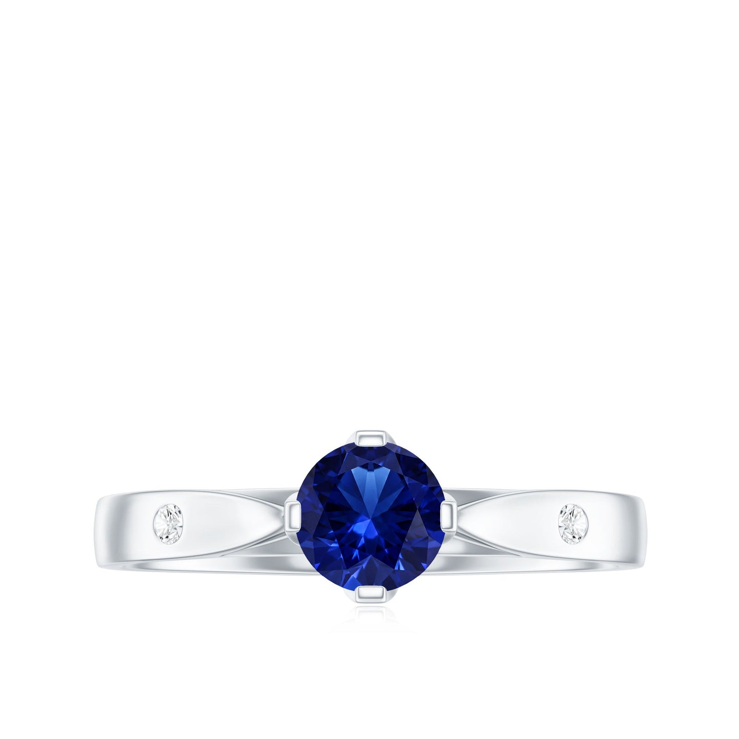 Certified 0.6 Carat Lab Grown Blue Sapphire Promise Ring with Diamond