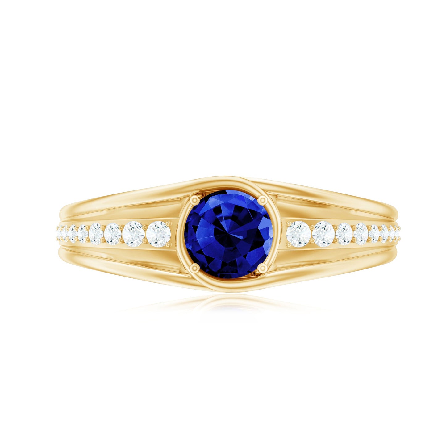 0.6 Carat Created Blue Sapphire and Diamond Classic Engagement Ring