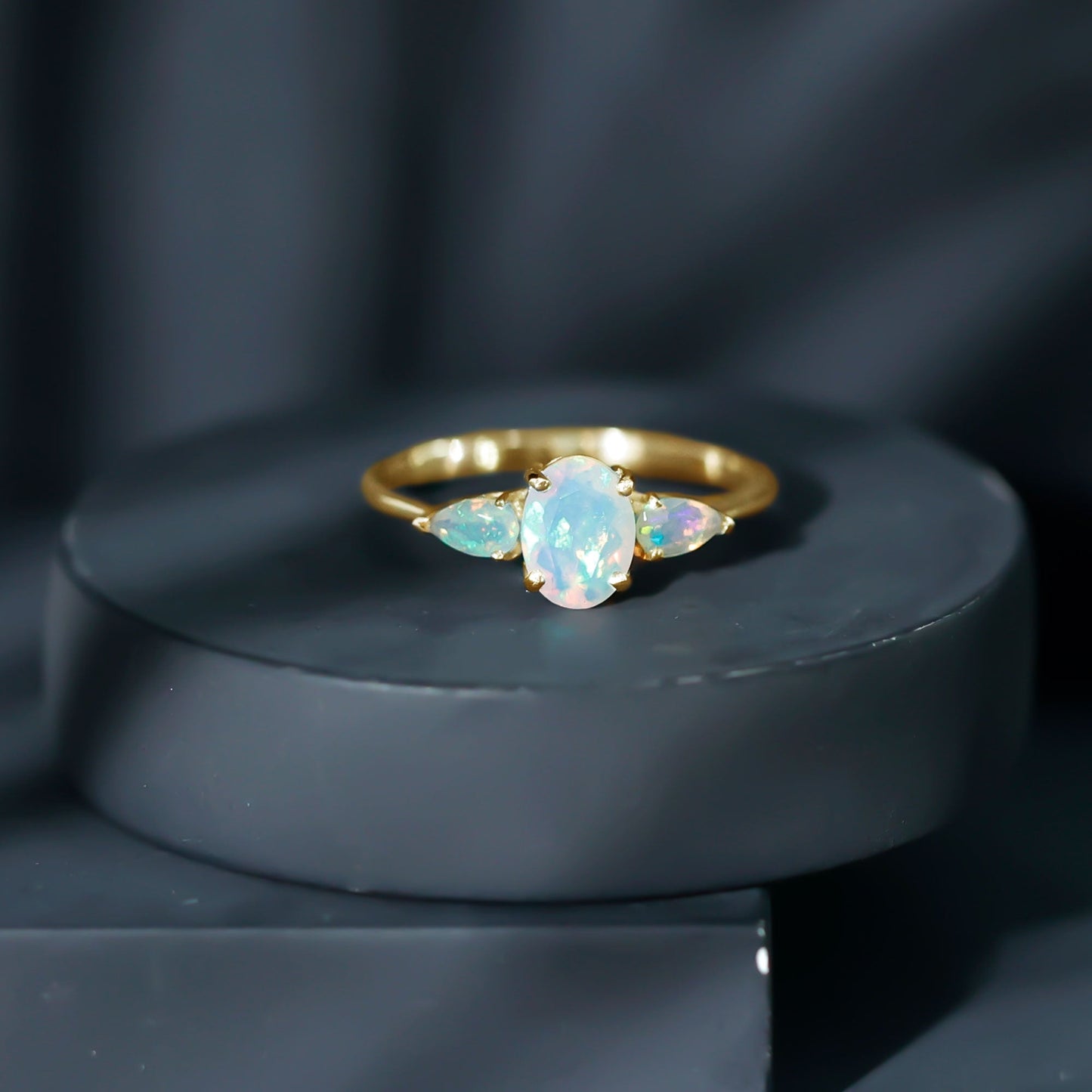 Natural Ethiopian Opal 3 Stone Engagement Ring With Certificate