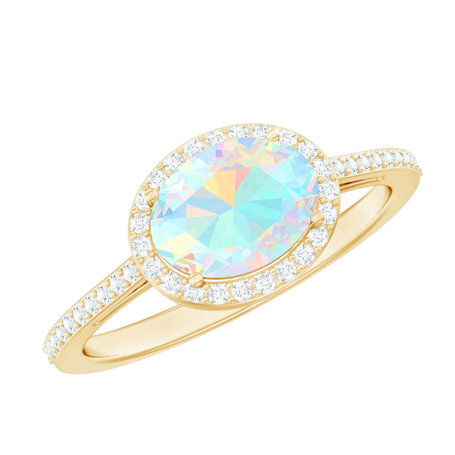 Genuine 1.2 Carat Oval Opalescent East West Engagement Ring with Diamond Halo