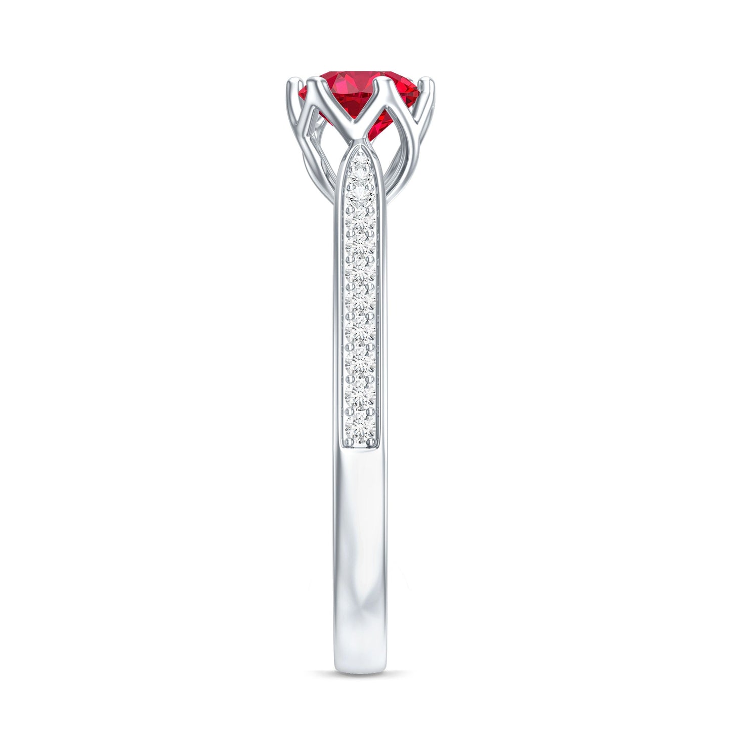 0.6 Carat Round Shape Lab Created Ruby Solitaire Engagement Ring with Diamond