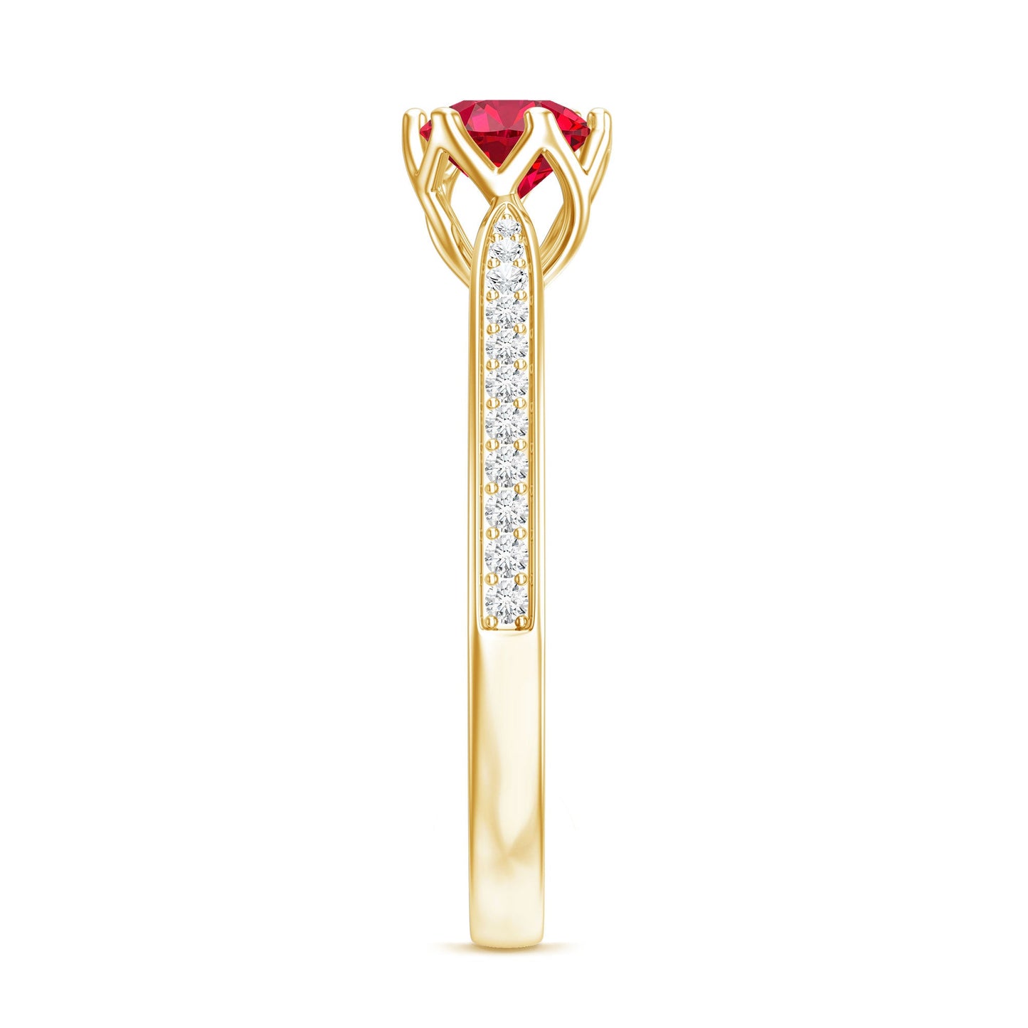 0.6 Carat Round Shape Lab Created Ruby Solitaire Engagement Ring with Diamond