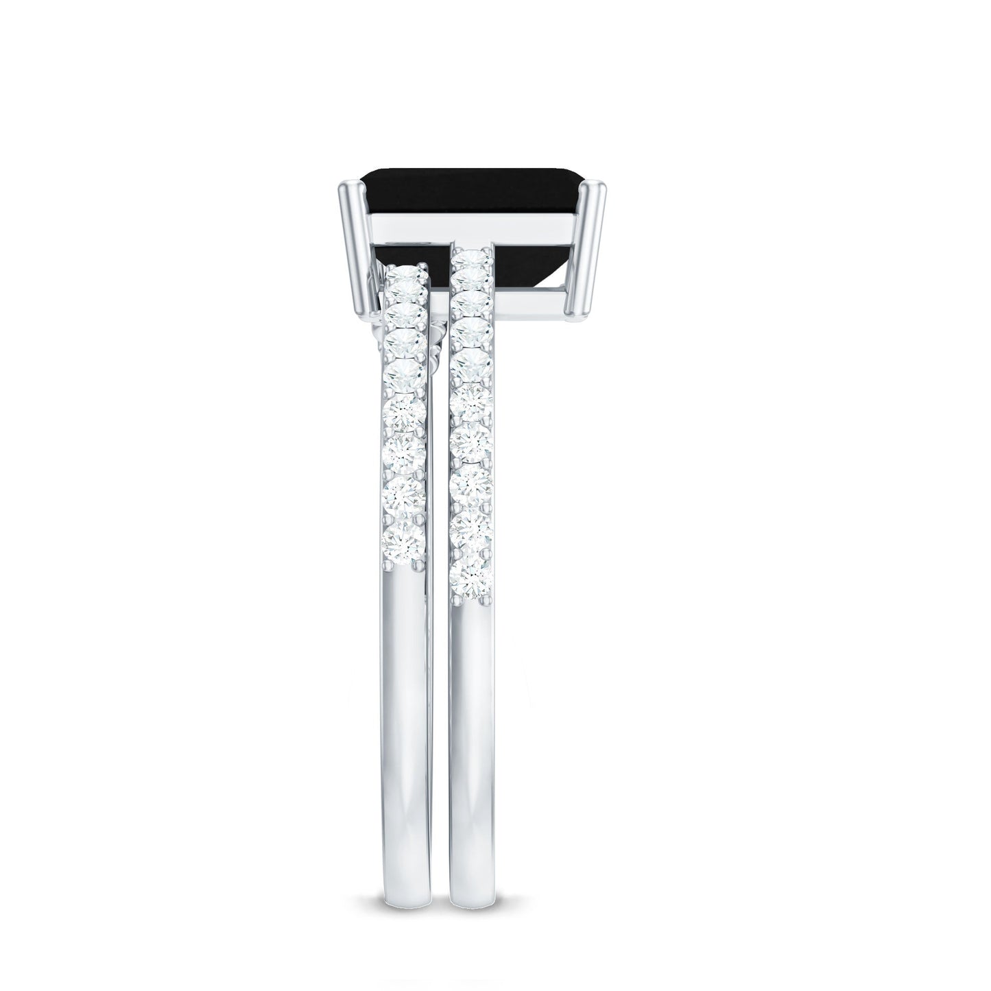 Emerald Cut Created Black Diamond Ring Set with Diamond