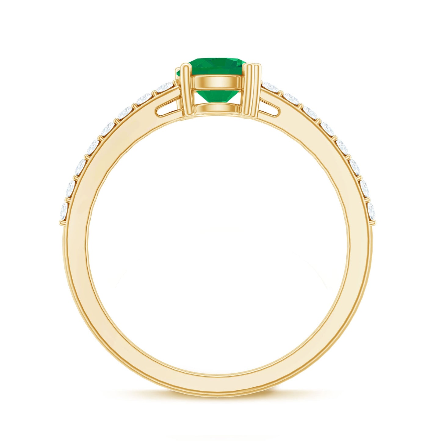 Natural Solitaire Emerald Promise Ring with Diamond Side Stones