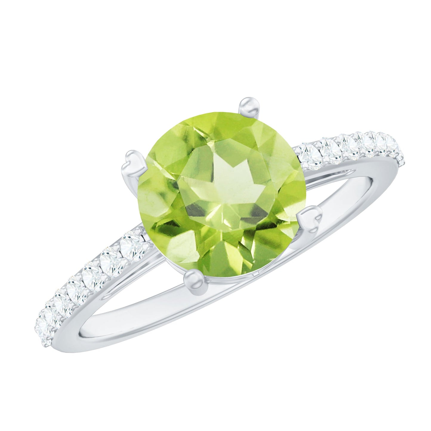 Natural 2 Carat Peridot Engagement Ring with Diamond