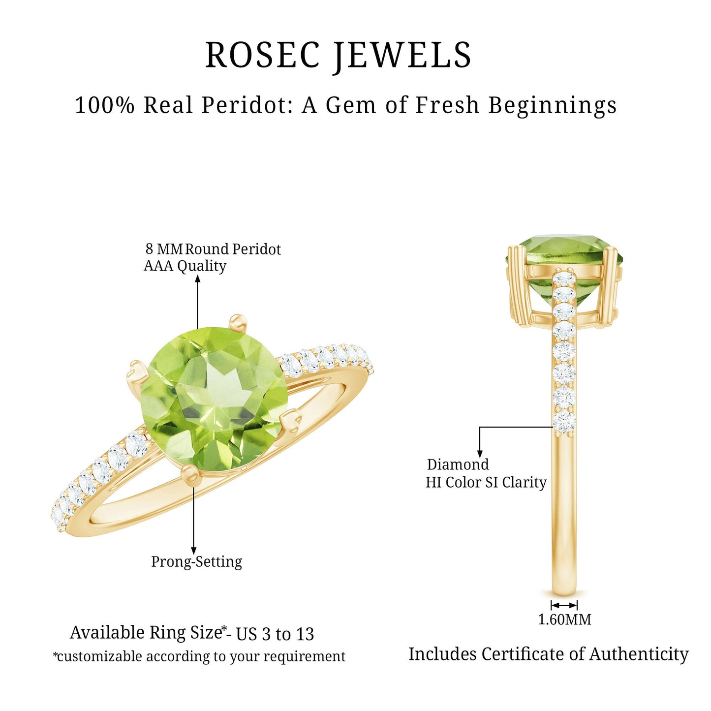 Natural 2 Carat Peridot Engagement Ring with Diamond
