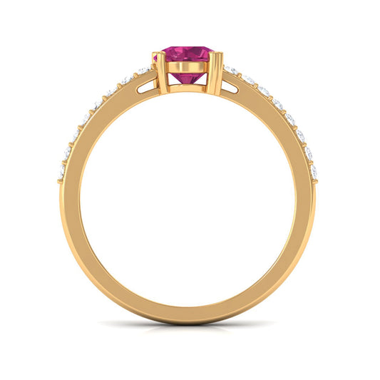 0.4 Carat Real Pink Tourmaline Solitaire Promise Ring with Diamond Side Stones