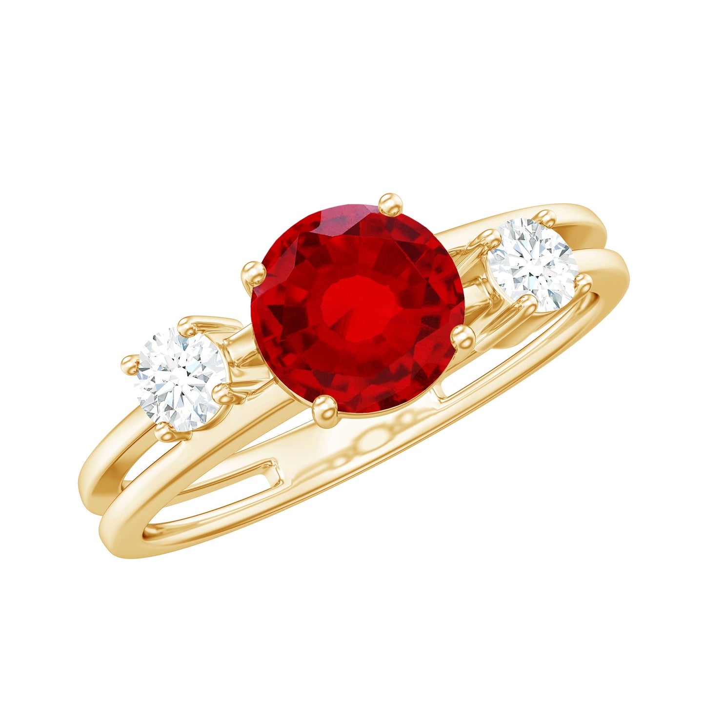 Certified 1.3 Carat Lab Grown Ruby Double Band Engagement Ring with Diamond