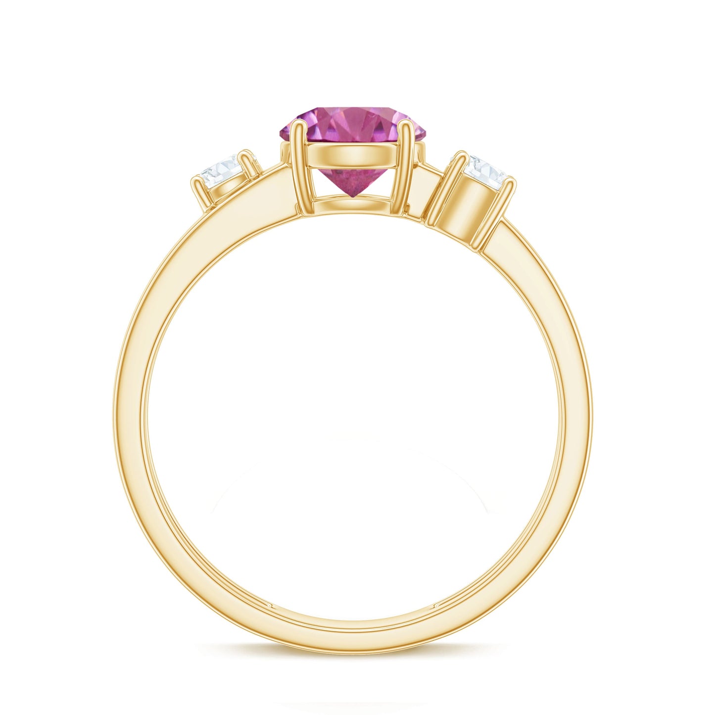 1.2 Carat Genuine Pink Tourmaline Solitaire Double Band Ring with Diamond