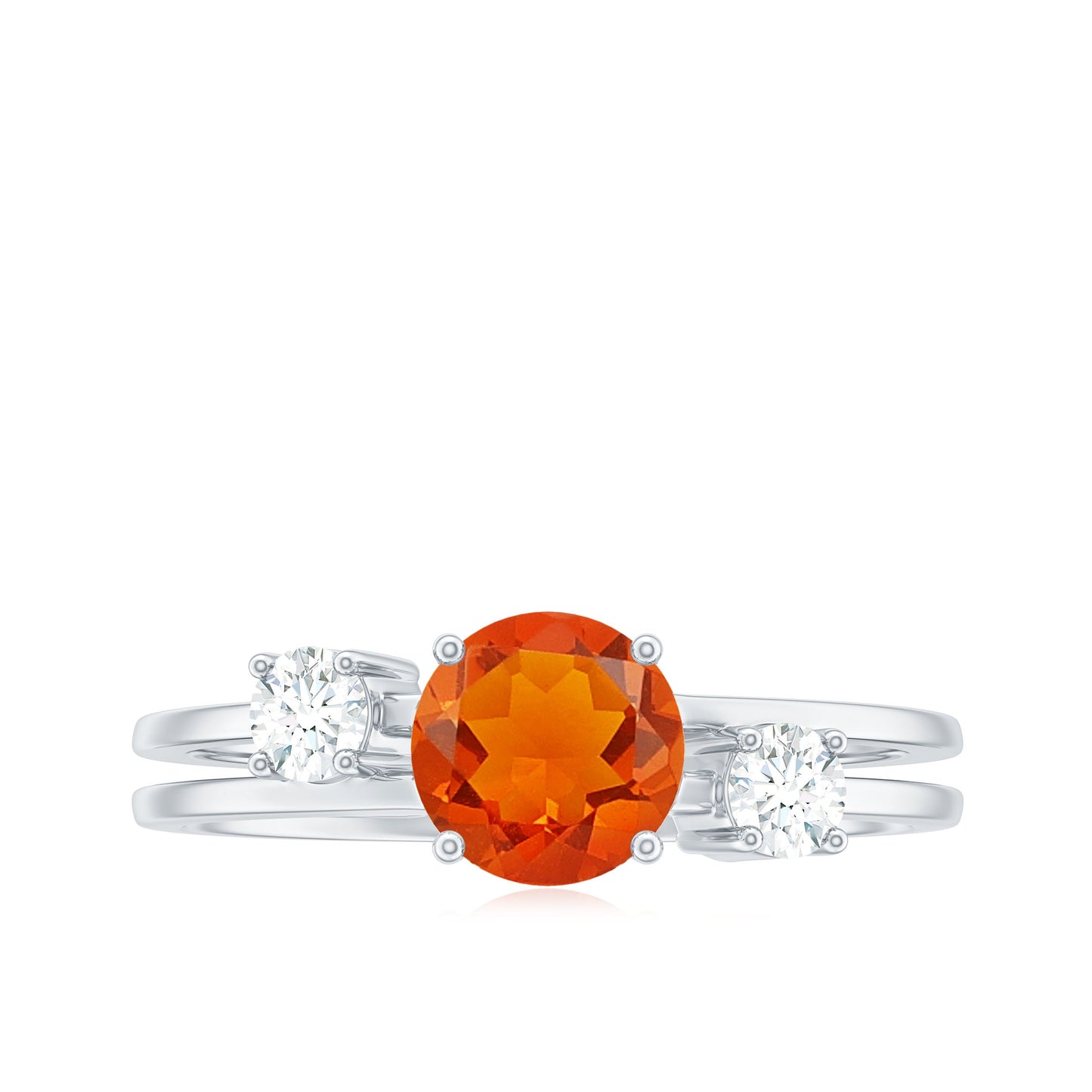 Double Band Engagement Ring with Fire Opal and Diamond